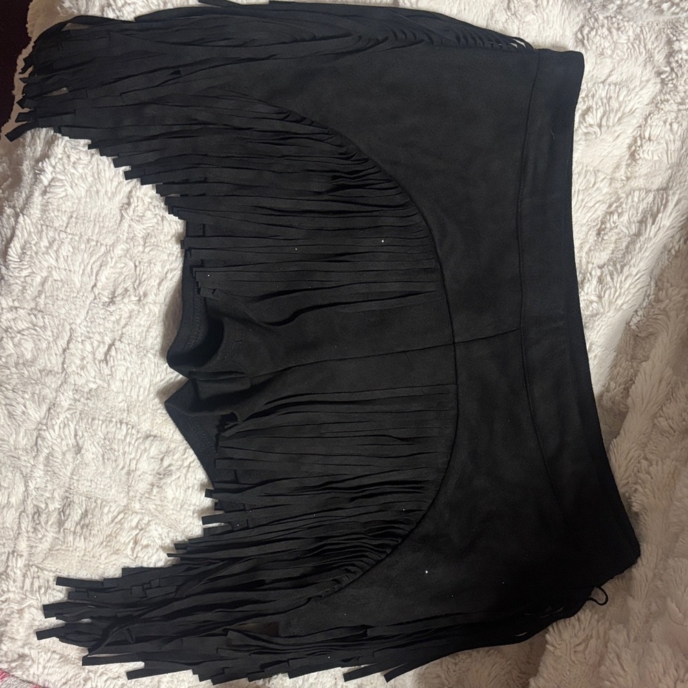 iHeartRaves Black Fringe Mini Skirt